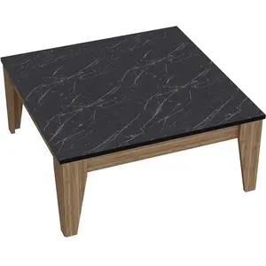 BOBOCHIC SUBLEEM Table basse IRMINA Noyer / Noir  Marron   Pieds bois Forme carrée Effet marbre pas cher