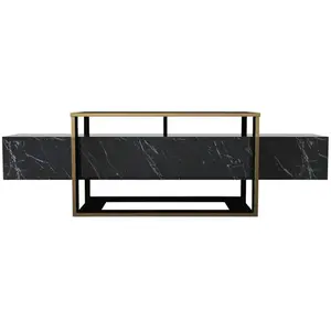 BOBOCHIC Vente-Unique Meuble Tv - 2 Niches - Effet Marbre Noir Et Doré - Comebi pas cher