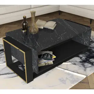 Table basse - BOBOCHIC - KILIA - Noir / Or - 2 niveaux - Bords dorés - Mélaminé pas cher