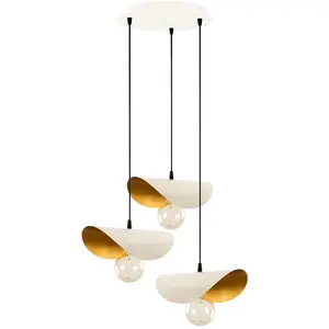 VENTE-UNIQUE Suspension en métal - 3 abat-jours - L. 45 x H. 26-106 cm - Doré et blanc - VITTORIO pas cher