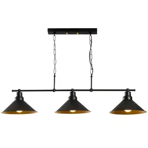 VENTE-UNIQUE Suspension industrielle en métal SIVANI - 3 abat-jours - L. 108 x H. 55 cm - Noir pas cher