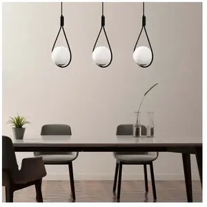MENZZO Suspension / plafonner boucle 3 lampes alignées Zenon Verre Blanc et Métal Noir pas cher