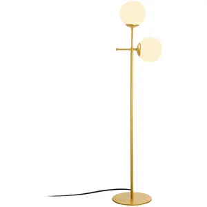 VENTE-UNIQUE Lampadaire en métal MUDONI - 2 globes - H. 174 cm - Blanc et doré pas cher