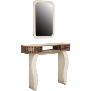 MENZZO Ensemble console et miroir Basalt Bois Naturel et Blanc crème pas cher