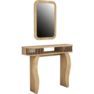 MENZZO Ensemble console et miroir Basalt Bois Naturel et Chêne clair pas cher
