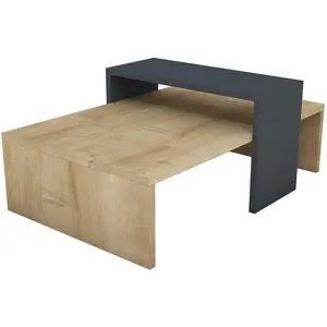 MENZZO Table basse Nestoda L80xP50cm Chêne clair et Anthracite pas cher