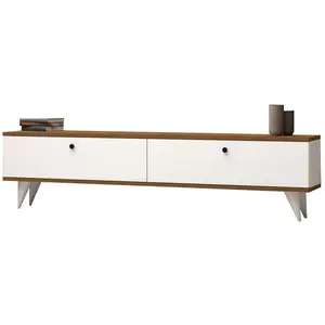 MENZZO Meuble Tv Dozia L160cm Blanc et Bois foncé pas cher