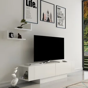 MENZZO Meuble TV contemporain 150cm avec étagères Meniscos Blanc pas cher