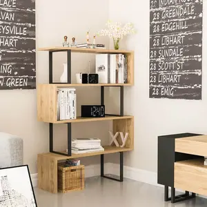 MENZZO Étagère bibliothèque Usu 124,5cm Bois Chêne et Métal Noir pas cher