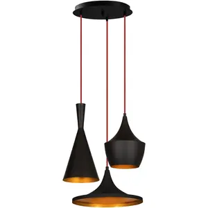MENZZO Suspension 3 lampes escalier Klipsch D51cm Métal Noir et Rouge pas cher