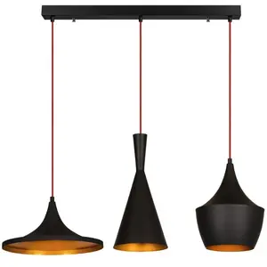 MENZZO Suspension 3 lampes alignées Klipsch 80cm Métal Noir et Rouge pas cher