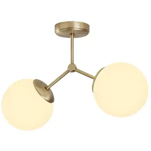 Comparateur de prix : VENTE-UNIQUE Suspension en métal 2 globes DAMAR - L. 44 x H. 28 cm - Doré et blanc