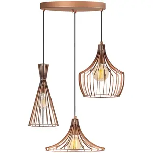VENTE-UNIQUE Suspension en métal MEZOPOTAMYA - 3 abat-jours - L. 55 x H. 113 cm - Cuivré pas cher