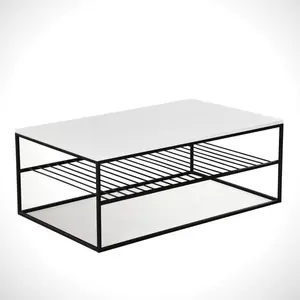 MENZZO Table basse Conah L95xP55cm Métal Noir et Bois Blanc pas cher