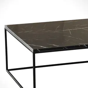 MENZZO Table basse Yasamin L75xH43cm Bois Effet marbre Noir et Métal Noir pas cher