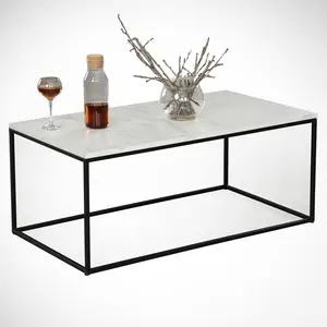 MENZZO Table basse Yasamin L95xH43cm Bois Effet marbre Blanc et Métal Noir pas cher