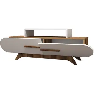 Comparateur de prix : EMOB Meuble TV en aggloméré blanc et noyer 145 cm