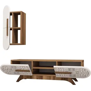 MENZZO Ensemble meuble TV et étagère Valei Bois et Blanc Motif Arabesque Noir pas cher