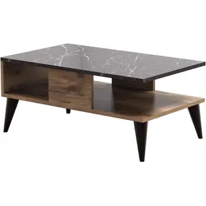 MENZZO Table basse Balou 90x54cm Bois Naturel et Noir effet marbre pas cher