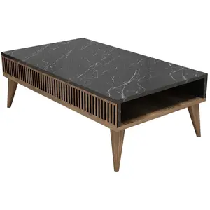 MENZZO Table basse Yemaya 105x60cm Bois Naturel et Noir effet marbre pas cher