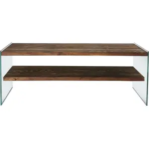 MENZZO Meuble TV 2 tablettes Translucens 120x45x35cm Bois massif Verre trempé Naturel Transparent pas cher