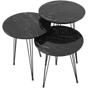 VENTE-UNIQUE Lot de 3 tables basses gigognes - Métal et MDF - Effet marbre noir - DARIULA pas cher