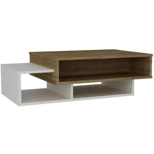 Toilinux Table basse - Tab - Blanc, Noyer - Style Scandinave Moderne - Laqué pas cher