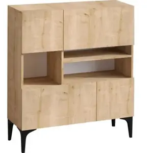 CALICOSY Buffet 3 niches et 4 portes décor chêne saphir - H125 cm - 100 cm X 35 cm X 125 cm - KRISTA pas cher