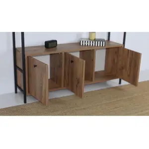 MENZZO Buffet haut style industriel Halzo L120xH100cm Bois clair et Métal Noir pas cher