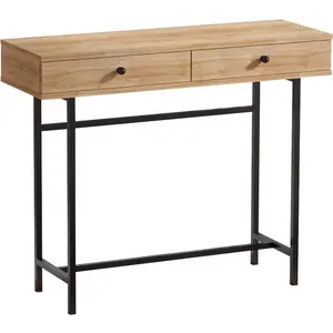 MENZZO Console 2 tiroirs Solace 100cm Métal Noir et Bois Chêne pas cher