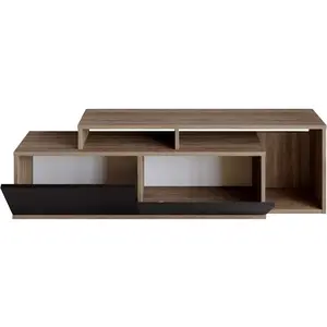 CALICOSY Meuble TV 2 portes décor noyer et noir - L149,8 cm - 149,8 cm X 35,3 cm X 42,9 cm - NEXERA pas cher