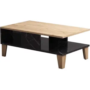 MENZZO Table basse Delectatio Bois Chêne et Effet Marbre Noir