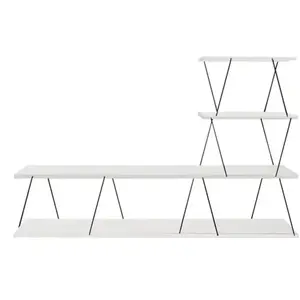 MENZZO Meuble TV en L montants ultra fins Filumis 150cm Panneau Bois Métal Blanc Noir pas cher