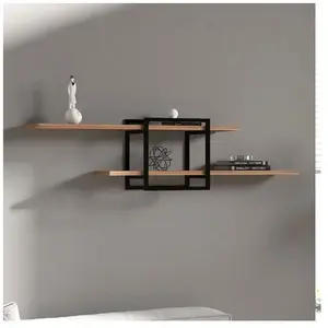 Etagère murale design 2 niveaux 120x18x30 cm naturel et noir pas cher