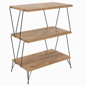 MENZZO Table d'appoint 3 étages Ozone Métal Noir et Bois Nature pas cher