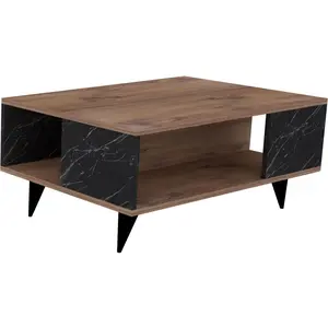 MENZZO Table basse Bianca L90xP60cm Bois et Effet marbre Noir pas cher