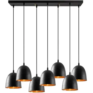 Suspension - MENZZO - Gakuli - 7 cloches - Métal martelé - Noir - E27 - Intérieur pas cher