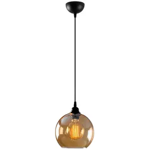 MENZZO Suspension Jaxson D20cm Métal Noir et Verre Fumé pas cher