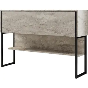 MENZZO Console moderne 1 porte Sibylle L120cm Bois Effet travertin et Métal Noir pas cher