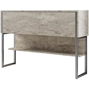 MENZZO Console moderne 1 porte Sibylle L120cm Bois Effet travertin et Métal Argent pas cher