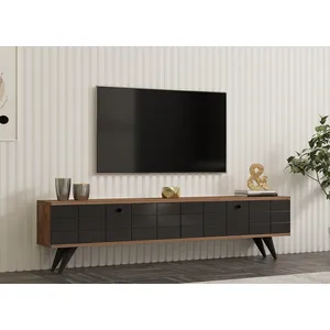 MENZZO Meuble TV contemporain 2 portes Sassox L160cm Bois foncé et Anthracite pas cher