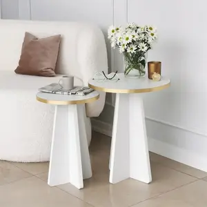 MENZZO Lot de 2 tables basse gigognes Ralia Bois Blanc et Or pas cher
