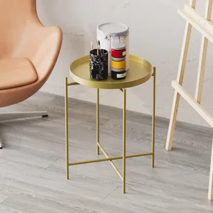 MENZZO Table basse ronde style industriel Amula D46cm Métal Or pas cher