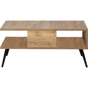 CALICOSY Table basse décor bois pin et noir L90 cm - 90 cm X 50 cm X 42 cm - Bukle pas cher