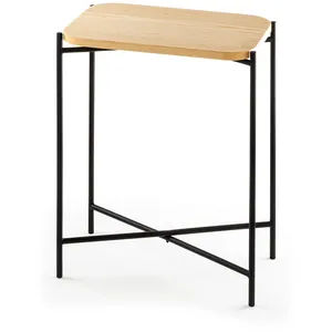 MENZZO Table basse rectangulaire style industriel Antula 40x26cm Bois massif clair et Métal Noir pas cher