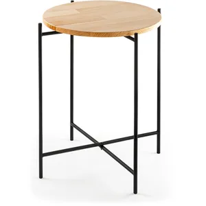 MENZZO Table basse ronde style industriel Antula D46cm Bois clair et Métal Noir pas cher