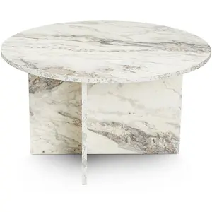 MENZZO Table basse ronde style contemporain Nivalia D80cm Effet marbre BlancVendu pargalaxus