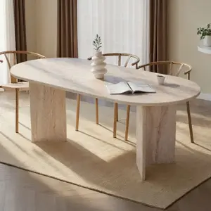 EMOB Table à Manger Sabella - 100% MELAMINE - Travertin - 75 x 90 x 200 cm pas cher