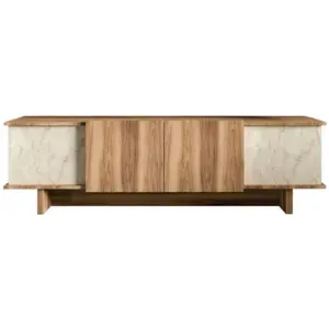 Meuble TV 4 portes en aggloméré Diana noyer et travertine pas cher