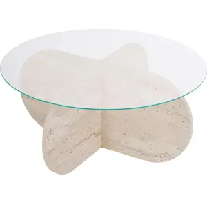 Table basse ronde en verre Aeris travertine, verre transparent pas cher